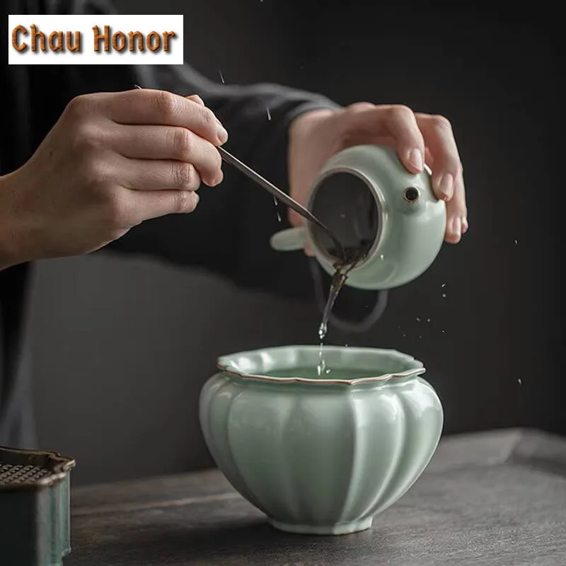 500ml Azure Ru Kiln Jianshui Ceramic Wash Tea Bowl Handmade Home Kung Fu Tea Set Tea Residue Bucket Tea Ceremony Accessories