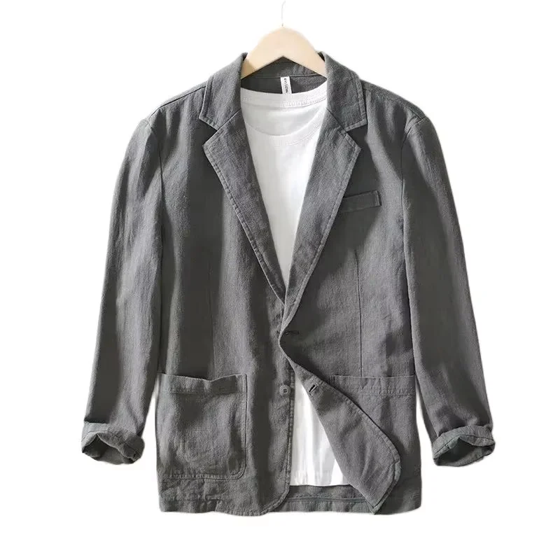 Blazer en lin pour homme – Veste décontractée respirante pour le printemps et l'été – Costume de bureau à simple boutonnage – Manteau sport quotidien