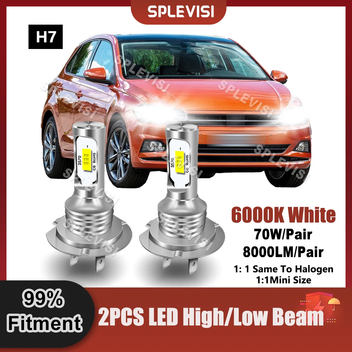 Plug And Play LED Headlight H7 High/Low Beam Xenon White For VW Polo VI Replace Car Light Bulbs