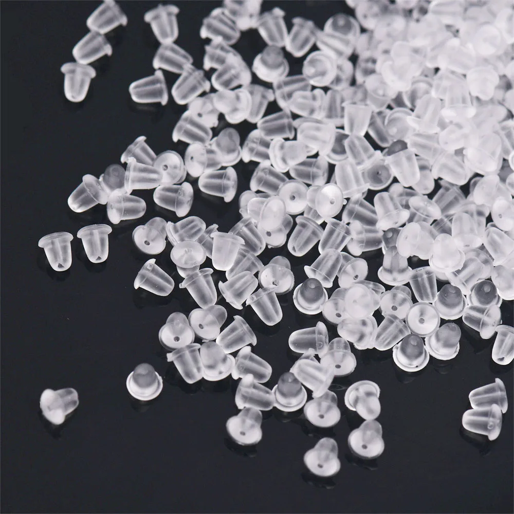 200pcs Rubber Earring Posts And Backs Clear Earring Pins Flower Tube Shape Ear Safety Backs