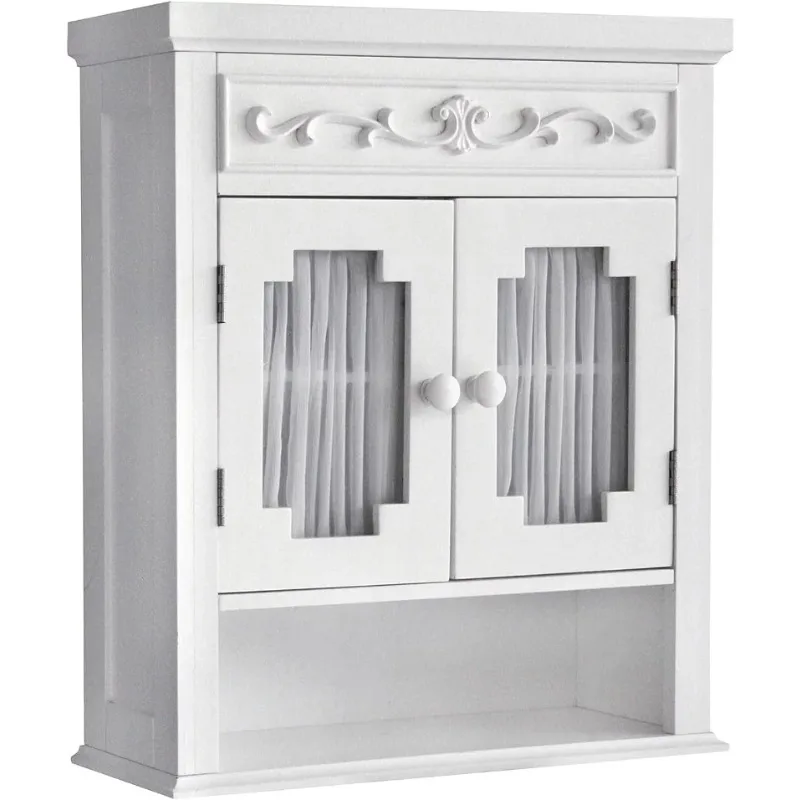 

Lisbon Removable Wooden Wall Cabinet with Drapery-Lined Doors, White