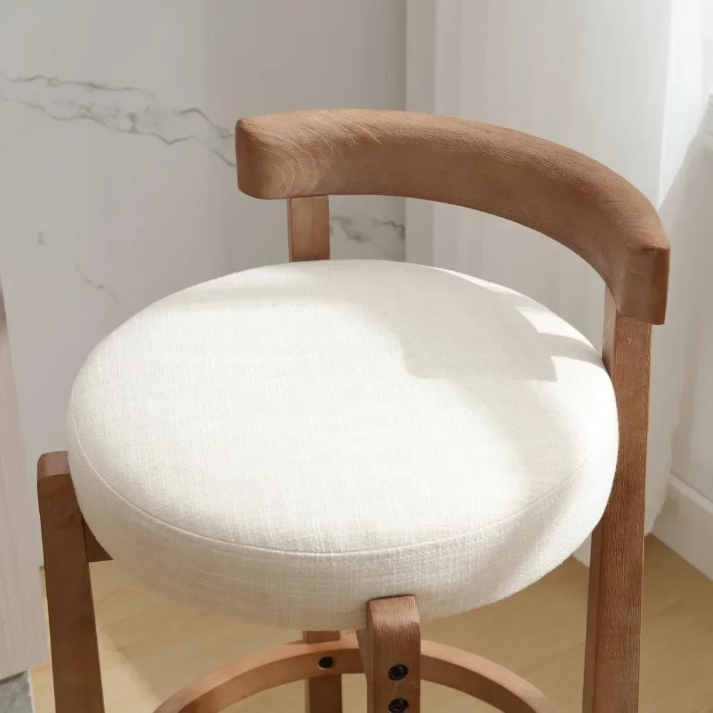 Mid-Century Bar Stools Set of 4, 26.5 Inch Linen Counter Height Upholstered Barstools Bar Chairs with Solid Wooden Legs for