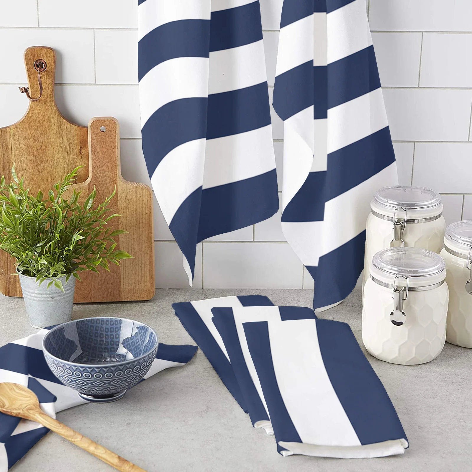 Simple Navy Blue Stripes Kitchen Towel Set Cleaning Cloth Kitchen  Accessories Dish Washing Cloth Household Decoracion - Cleaning Cloths -  AliExpress