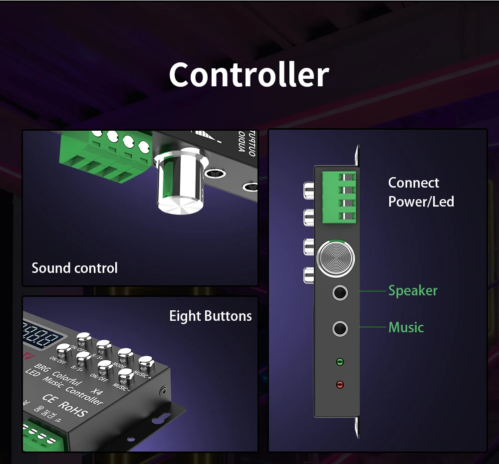 WS2815 WS2811 UCS1903 LED Strip Light Controller DC12-24V - Music, Colorful X4, BRG Remote SPI Pixels 6 Se9e2ab6171d74463bab5bdf4d2a29af6p