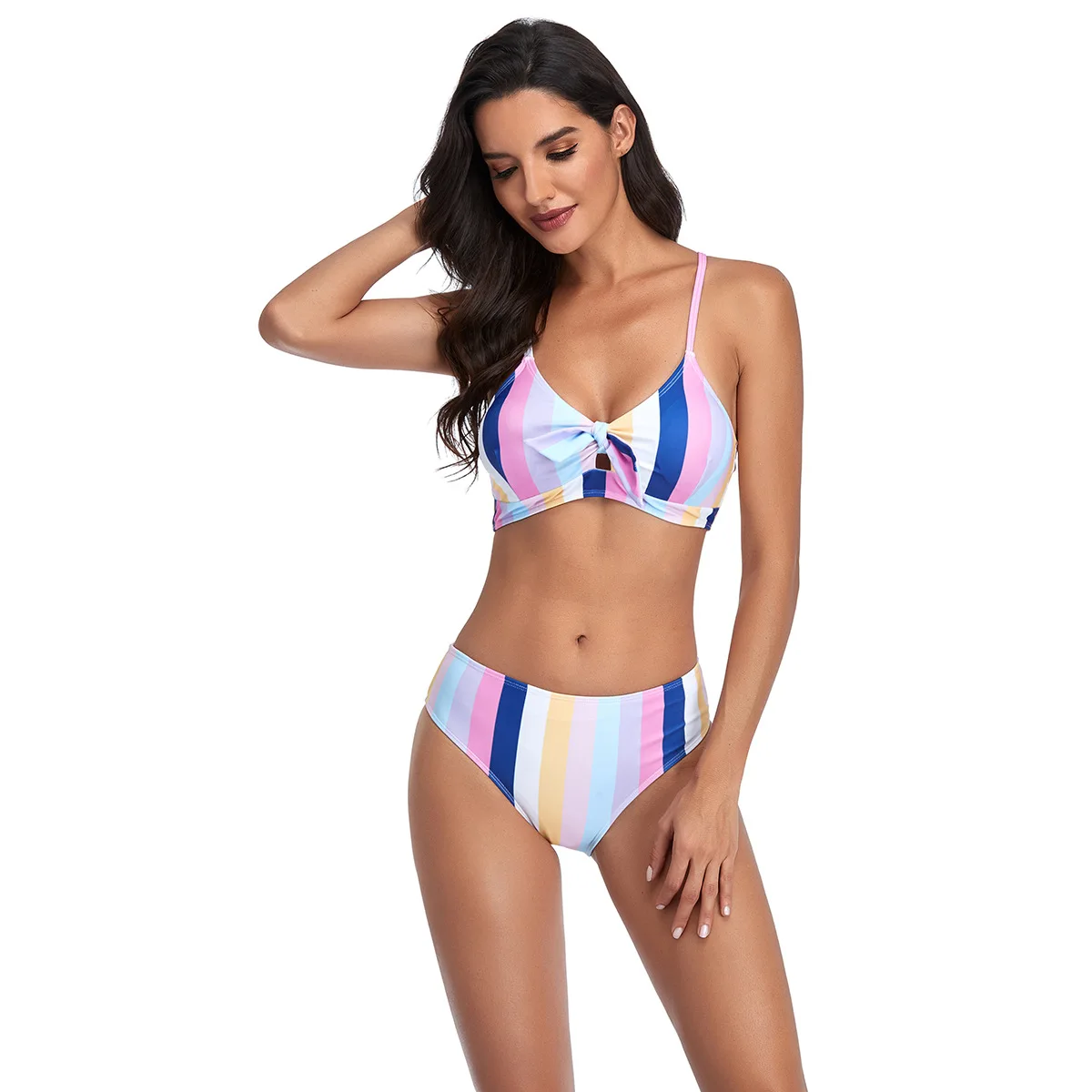 Stripe Print Split Bikinis Set Women's Swimsuit 2023 New High Waisted Plus Size Swimwear Women 2022 Women's swimsuit