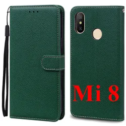 Leather Wallet Flip Phone Case - Stylish Protective Cover Shell (Dark Green Mi 8)