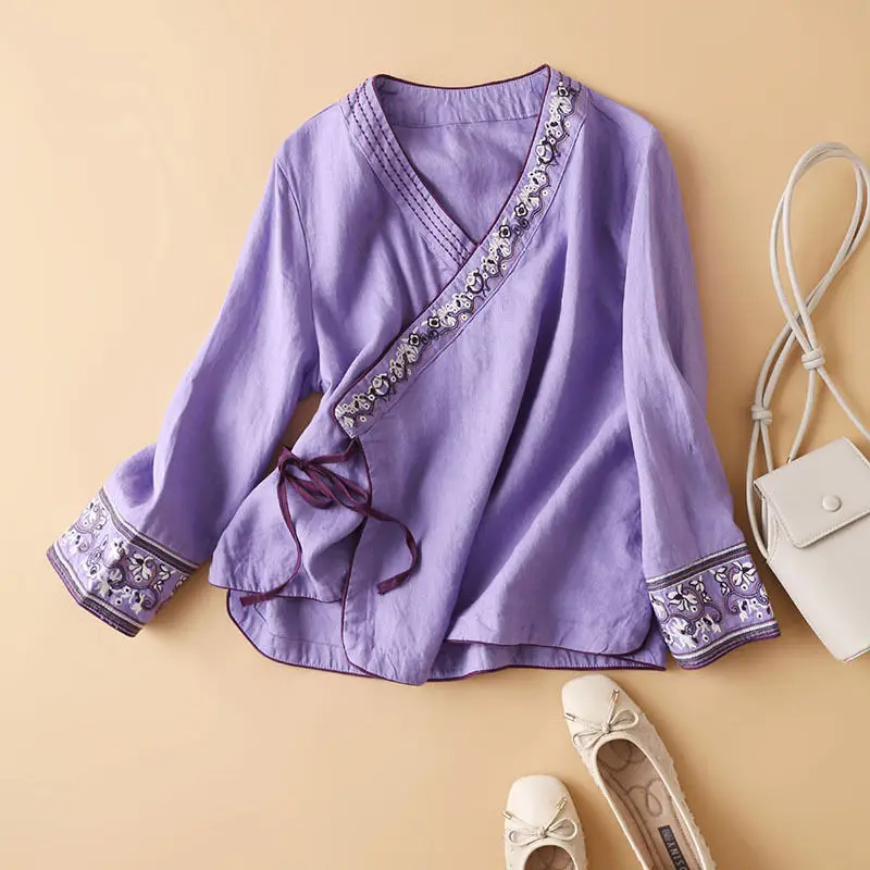 Women Chinese Shirt Chinese Cotton and Hemp Embroidery Top Summer Oriental Hanfu Loose Comfortable Top women chinese shirt