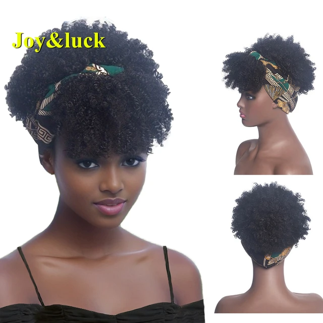 FAVE Afro Puff Curly Wig Short Headband Curly Wig Head Wrap Wig Brazilian  Human Hair Wigs for Black Women Turban Wrap Wig - AliExpress