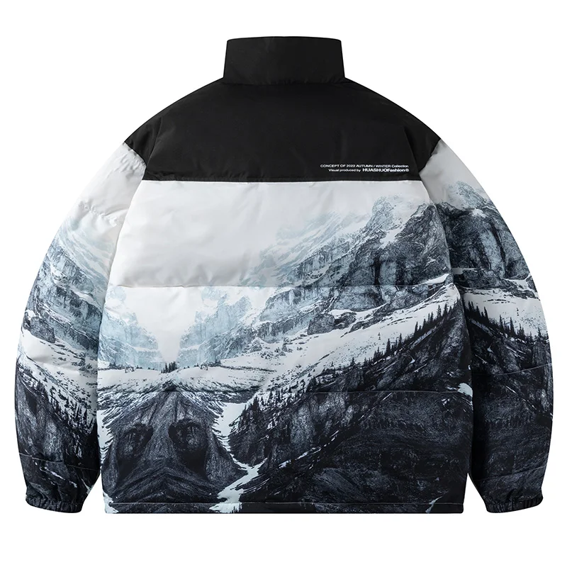 New Winter Snow Mountain Printed White Duck Down Jacket Men's Jacket Lightweight Warm Windbreaker Puffer Coat Plus Size