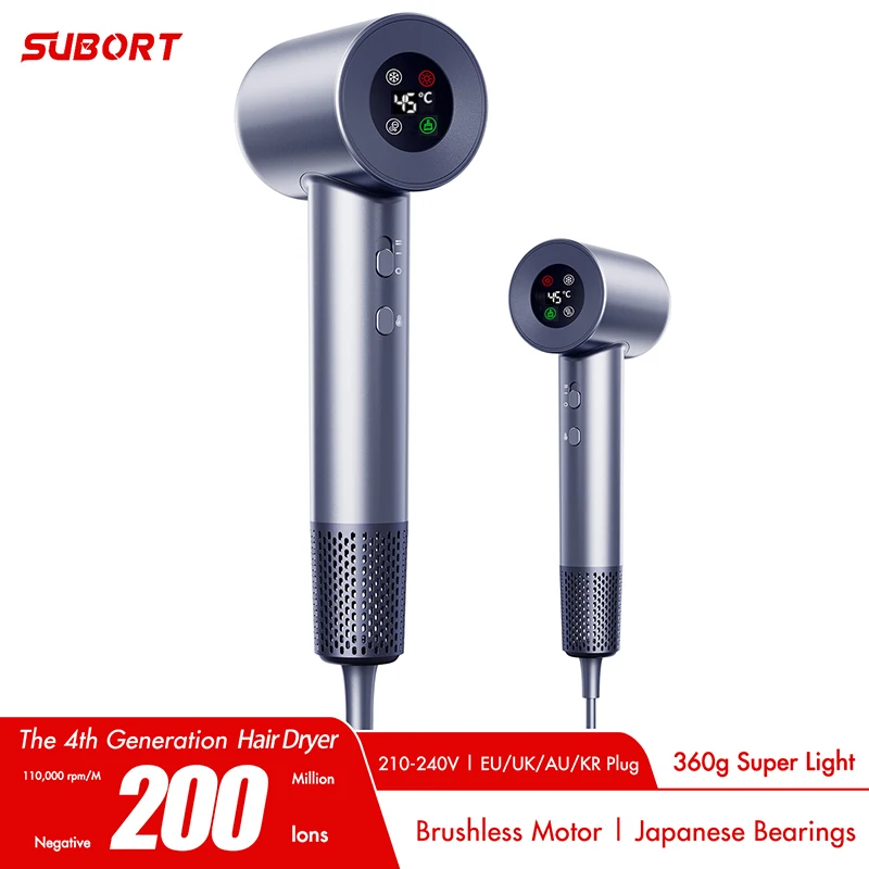 Subort r2 Secador de Cabelo de Alta Velocidade Velocidade do Vento 26 m s 1500w 110000 Rpm Profissional Cuidados com o Cabelo Secagem Rápida Secador de Íon Negativo