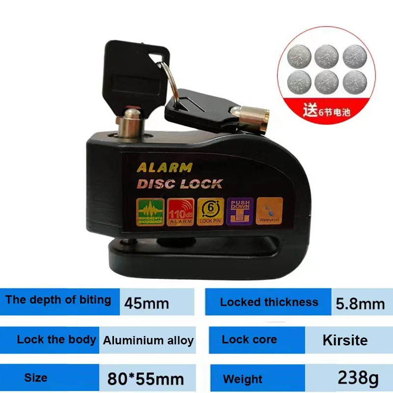 Motorcycle Lock Bicycle Alarm Safety Protection Padlock Disc Aluminum Alloy Anti-Theft Reminder Rope Bag Motorcycle Accesso for motorcycle lock