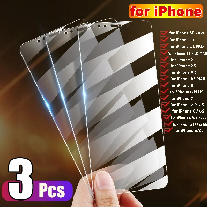 1-3 Pcs/pack Tempered Glass Screen Protector for Iphone X XS 11 Pro Max XR 6 7 8 Plus IPhone SE 2020 Protective Front Film