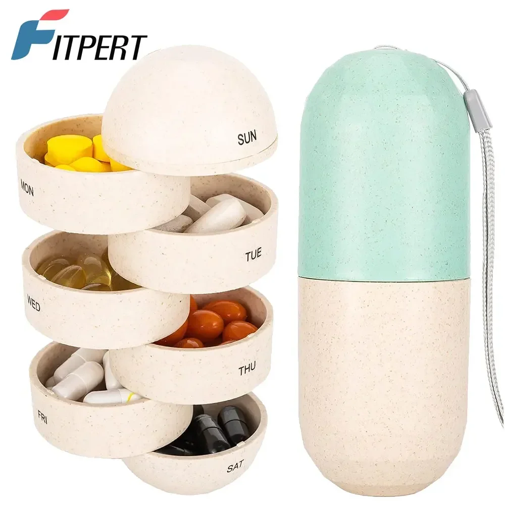 Organizzatore di Pillole 7 Giorni Contenitore per Pillole Cilindrico Carino, Astuccio per A Forma di Capsula Settimanale Mini Portapillole Portatile Portapillole