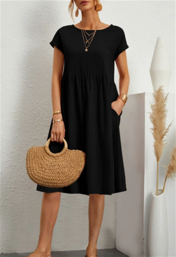 

2023 Autumn Oversize Women's Long Dress Black O-neck Pockets A-line Loose Dresses Female New Casual Elegant Trendy Lady Clothes