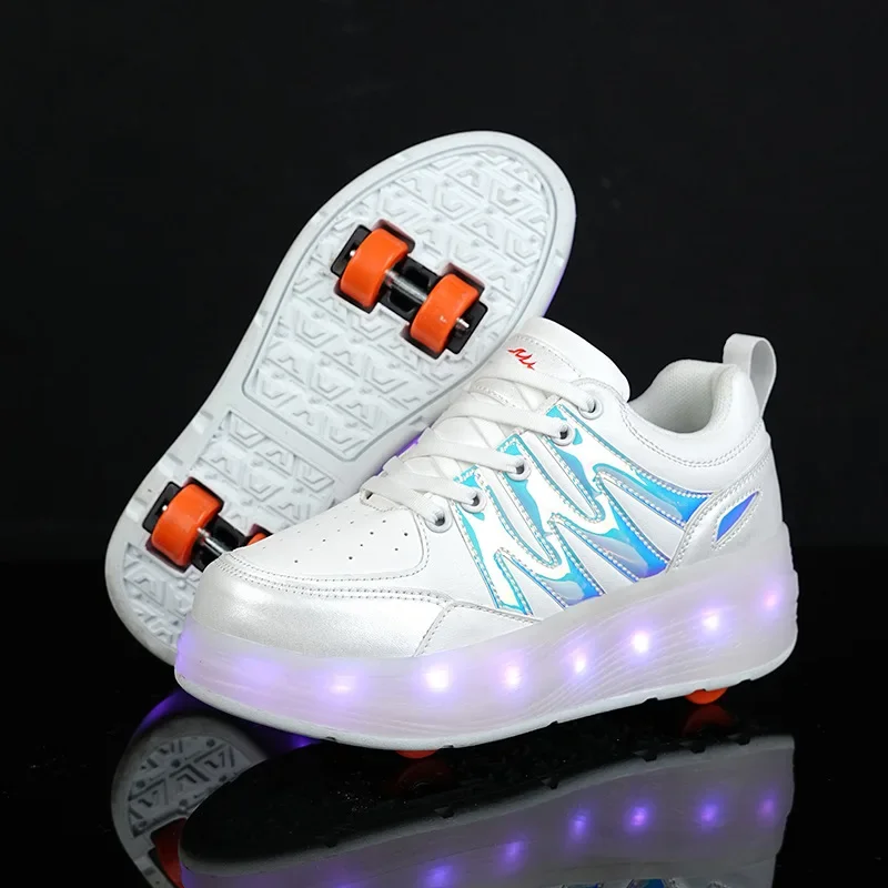 

Four Wheels Children LED Shoes USB charging Boys & Girls & Women Sneakers Fashion Sports Casual Kids Roller Skates Size 30-41