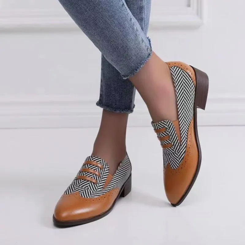 

2024 new spring autumn women pumps plus size 22-26.5cm pu upper Retro mixed colors loafers thick heel shoes fashion low heel