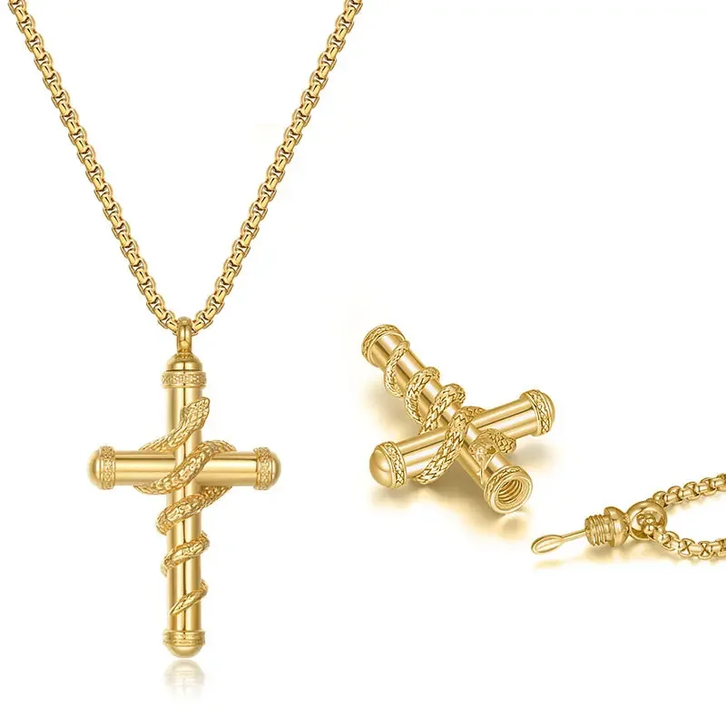 2024 New Luxurious Spoon Necklace Retro Snake Around Cross Stainless Steel Hollow Pendant Fashion Jewelry for Woman Man 3