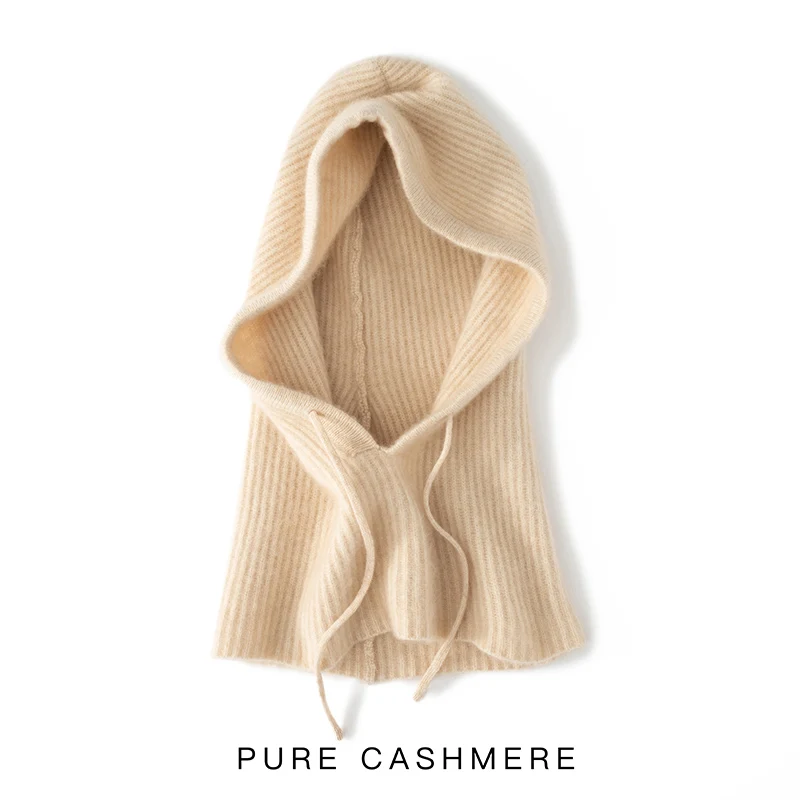 New Autumn and Winter Women's Hat 100% Pure Cashmere Knitted Scarf Hat Outdoor Warm Fashion Girl Cap Lady High Quality Scarf 3