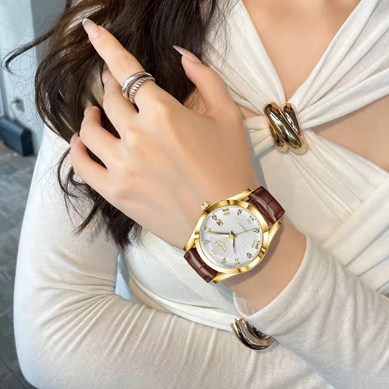 LIGE New Fashion Gold Watch Women Casual Sports Leather Waterproof Ladies Quartz Watch Elegant Bracelet Watches Gift for women
