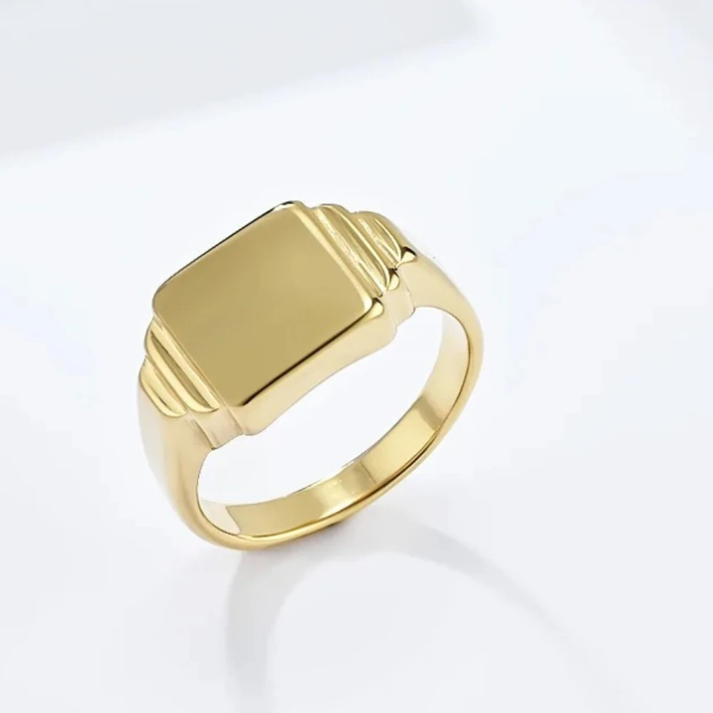 INS anelli con superficie liscia quadrata geometrica semplice, dito donna uomo in acciaio inossidabile, gioielli alla moda