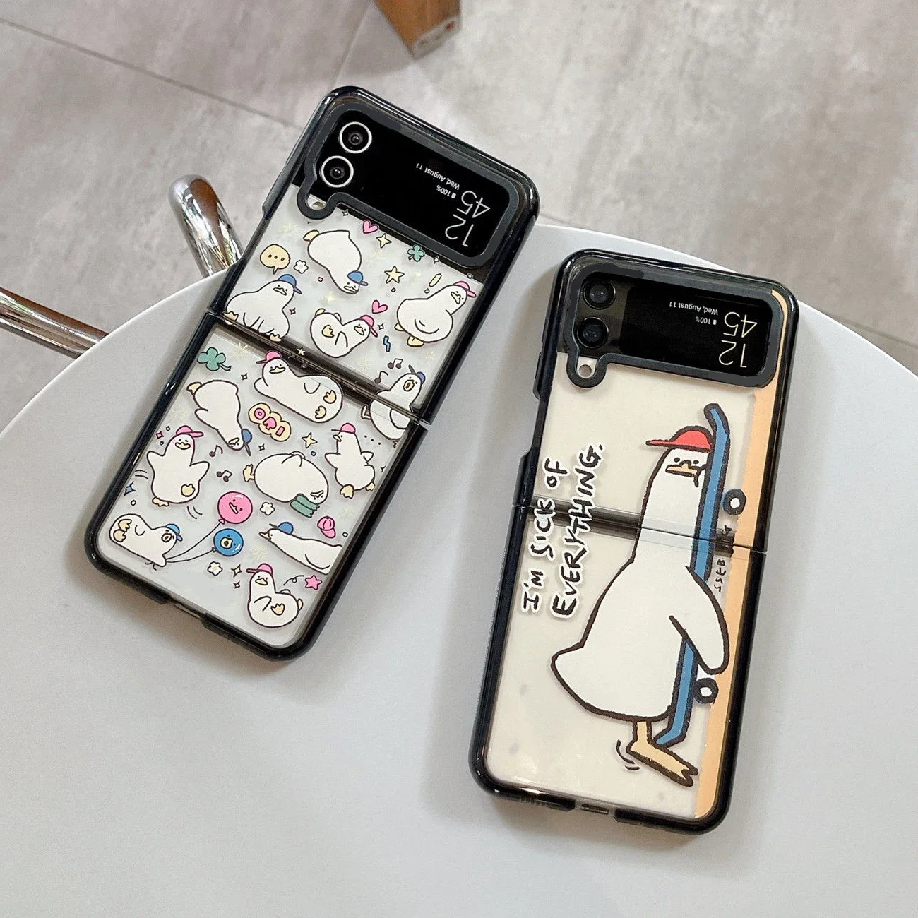 Acrylic Black Border Duck Phone Case for Samsung Galaxy Z Flip 5 4 3 Back Cover for ZFlip3 ZFlip4 ZFlip5 Hard Case Shell