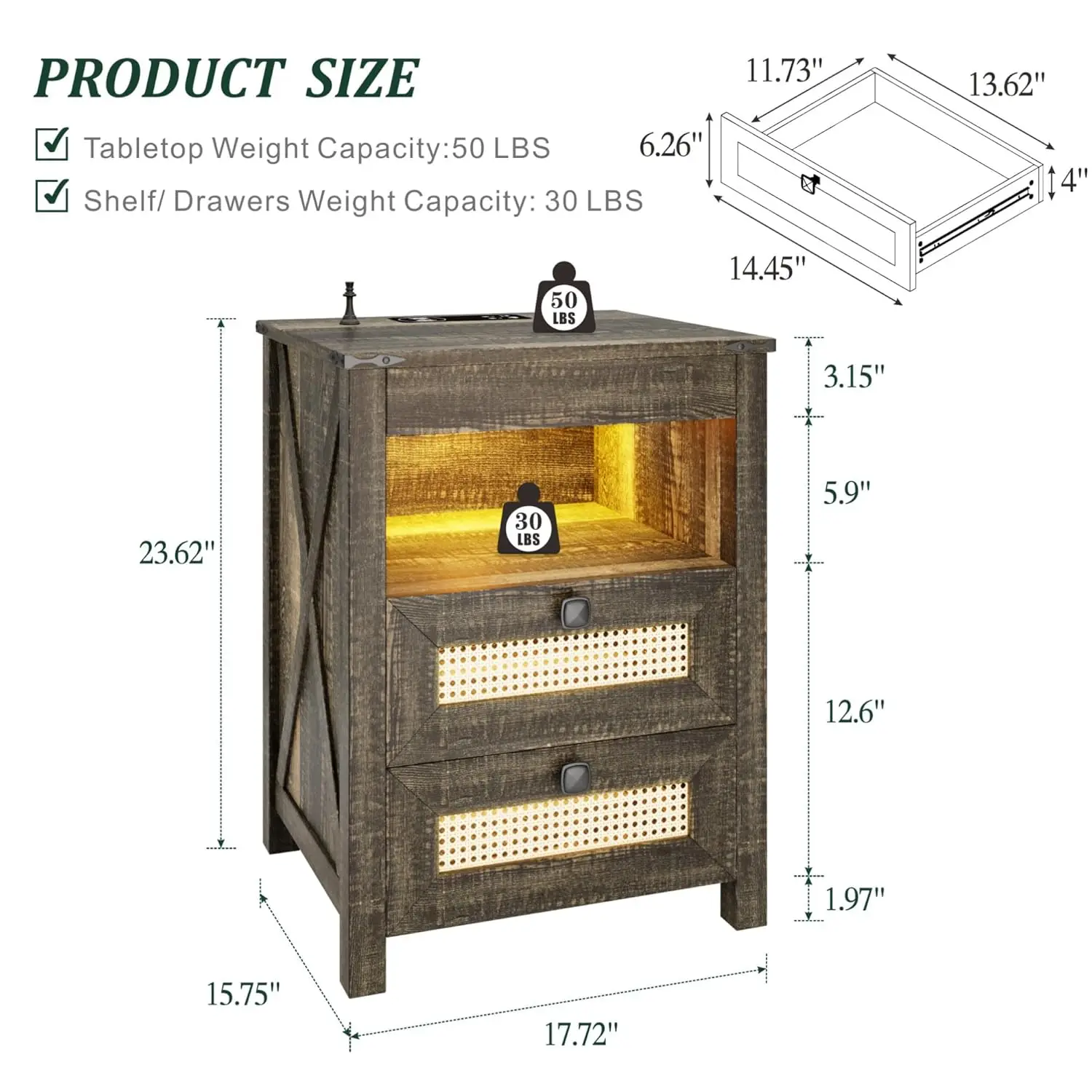 Farmhouse LED Nightstand with Hidden Storage 2