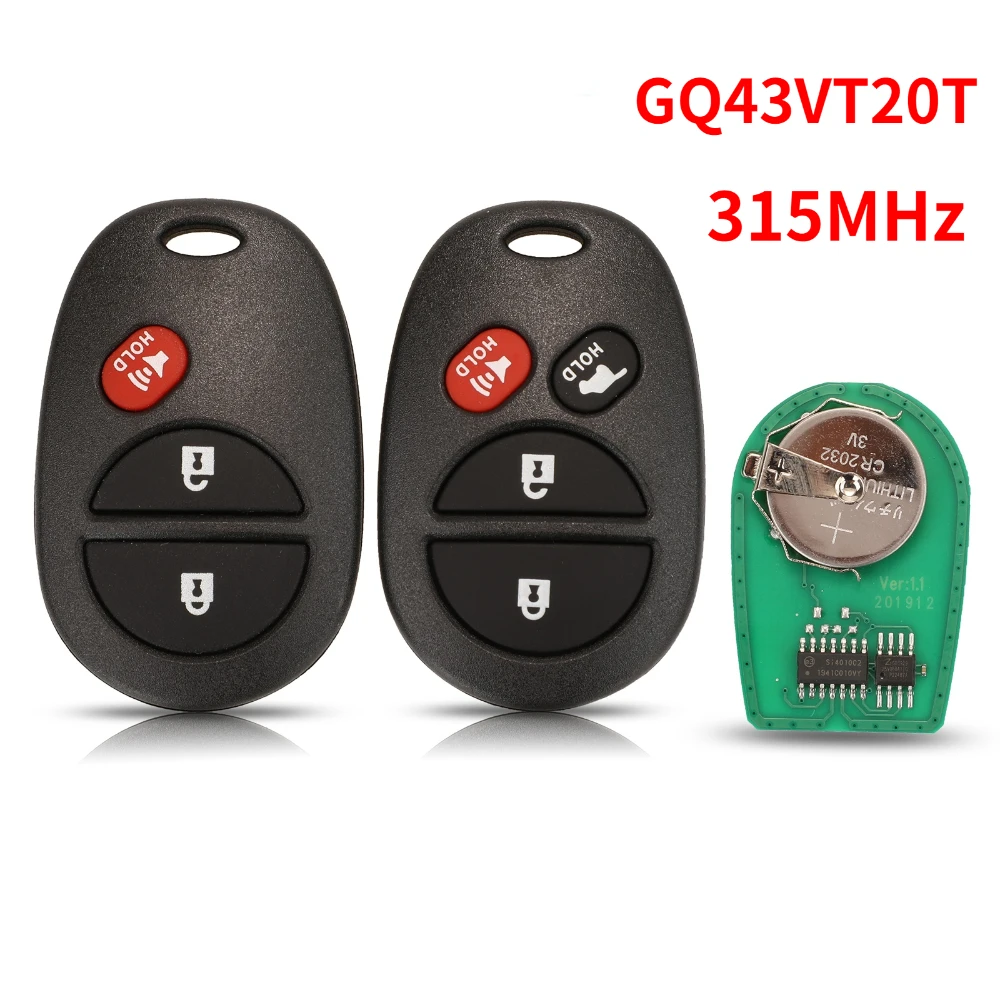 3/4 Buttons 315Mhz Remote Car Key Replacement for Toyota Tacoma Tundra Highlander Sequoia Sienna 2008-2012 GQ43VT20T