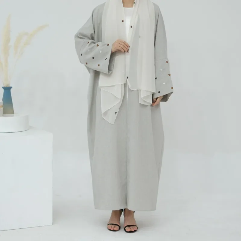 Fashion Love Embroidered Elegant Cardigan Robe Hijab Dress Muslim Dress Women Robe Pour Femme Musulmane Evening Dresses