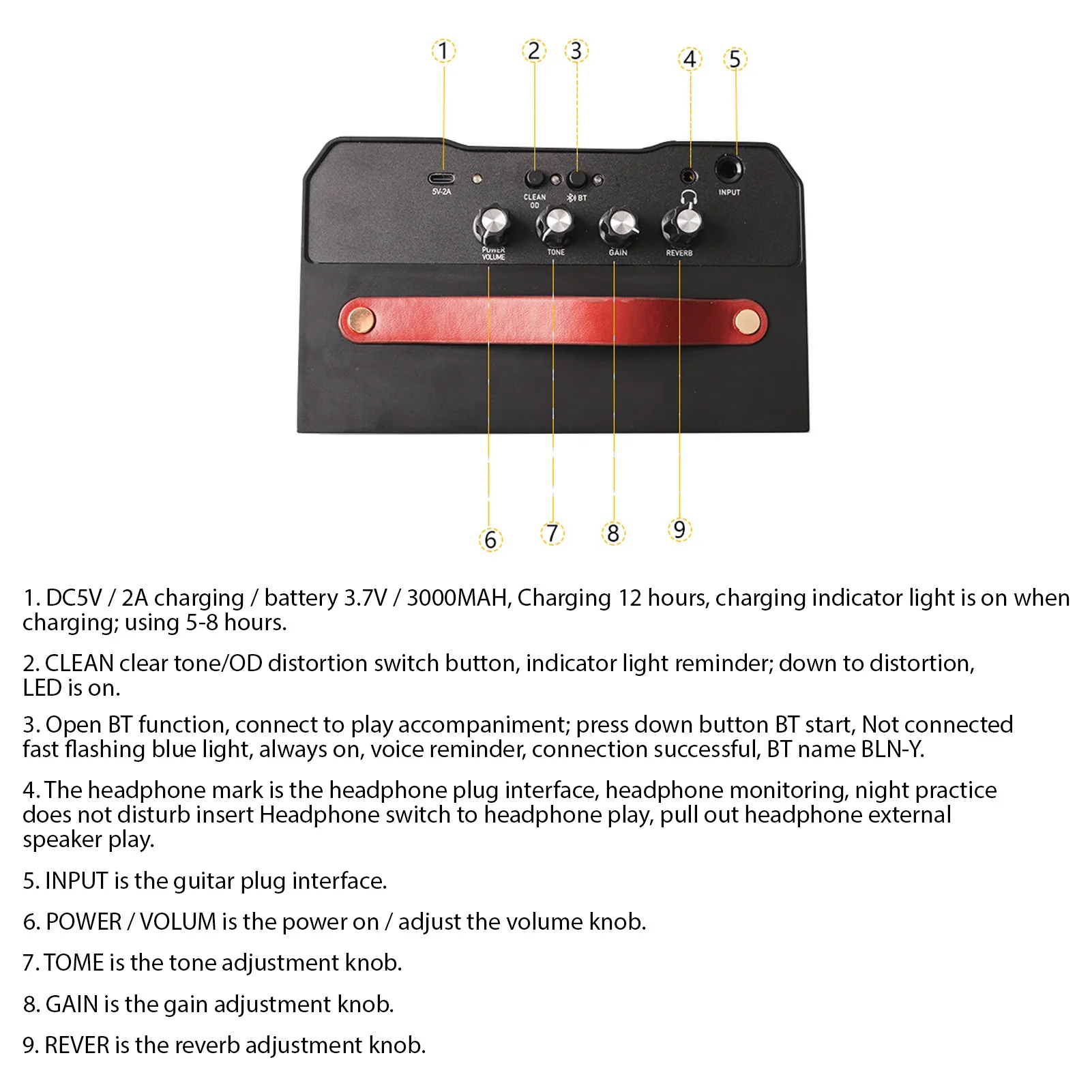 30W electric guitar amplifier portable acoustic guitar BT speaker with reverb distortion clean function accessories
