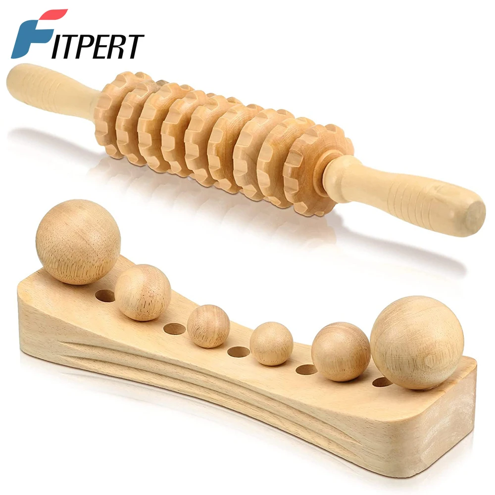 

2Pcs/Set Wood Massage Tools Anti Cellulite Wooden Massagers Wood Lymphatic Roller Psoas Muscle Release Tool with 6 Massage Balls