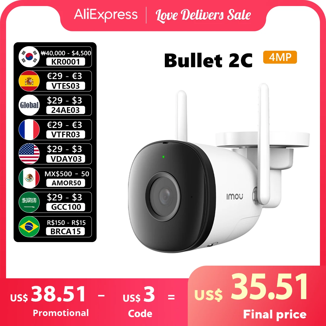 Dahua Imou 4Mp 2Mp Bullet 2C Telecamera Wifi Tracciamento Automatico Impermeabile Resistente Ai Rilevamento Umano Sorveglianza Esterna Ip Camera