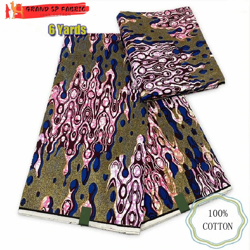 

Grand Super 100% Cotton African Wax Fabric High Quality Wax Print Ankara Fabric For Sewing 6yards Women Fabric VLS3066