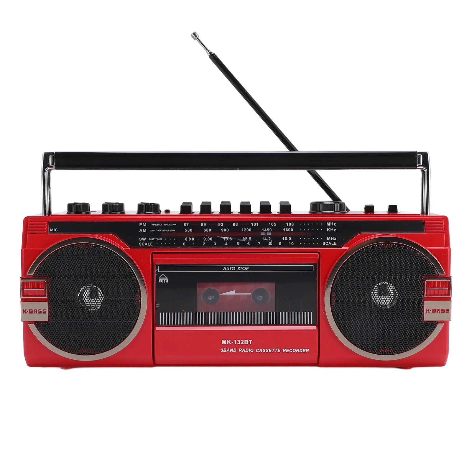 Radio Cassette Player Recorder Battery Operated Cassette Tape Player Recorder Red Bluetooth Speaker AC Powered for Outdoor