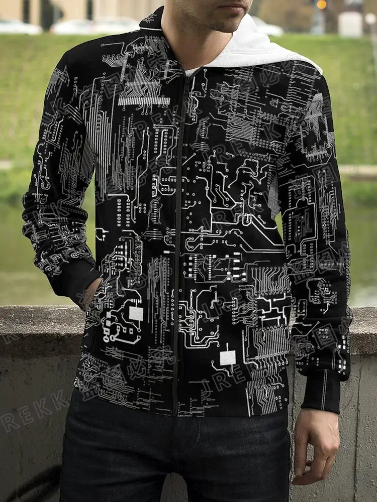 thumbnail image 1 of 2023 Nueva placa base CPU Sudadera con cremallera para hombres y mujeres Línea de procesador Placa de circuito Sudadera con estampado 3D Moda Abrigo informal Ropa, 1 of 5