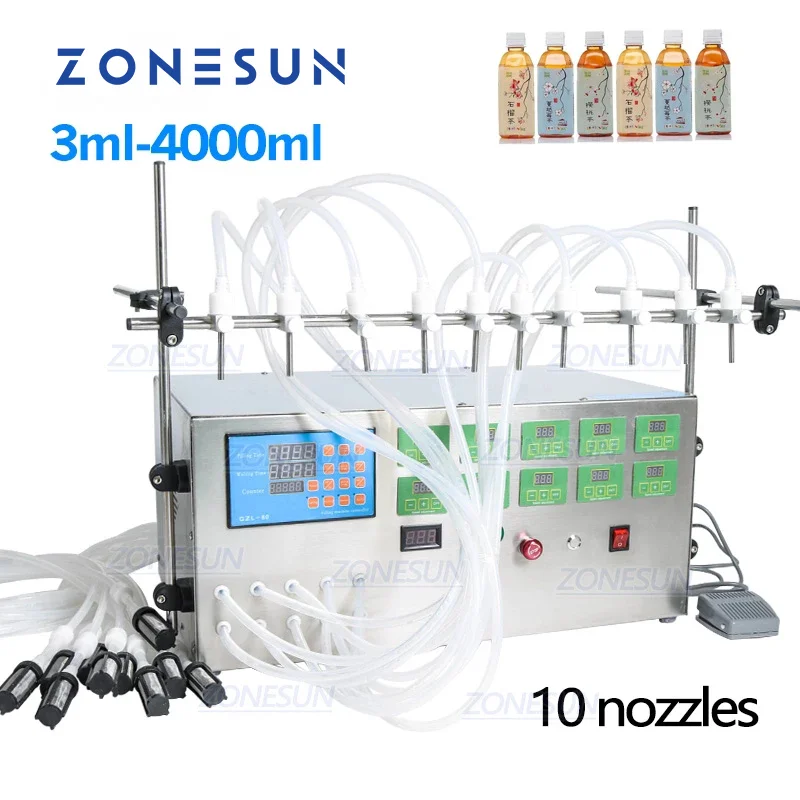 

ZONESUN 10 Heads Filling Machine Electric Digital Control Pump Liquid Perfume Water Juice Essential Oil Food Beverage Machine