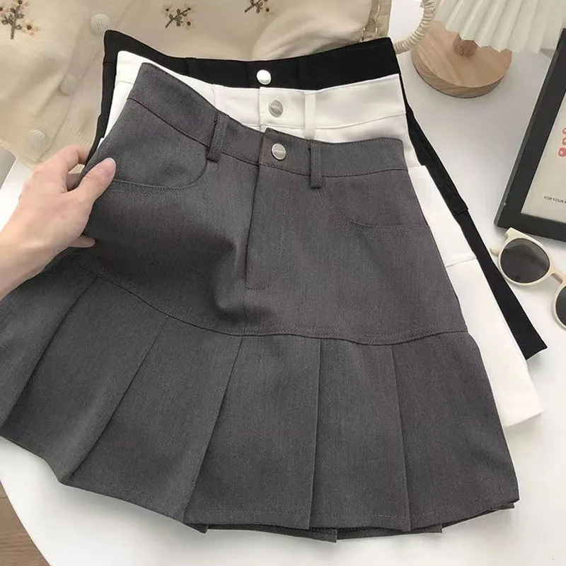 

Y2K Vintage High Waist Pleated Skirt Women College Style Uniforms Safety Pants Mini Skirts Woman Korean Street Slim A-Line Skirt