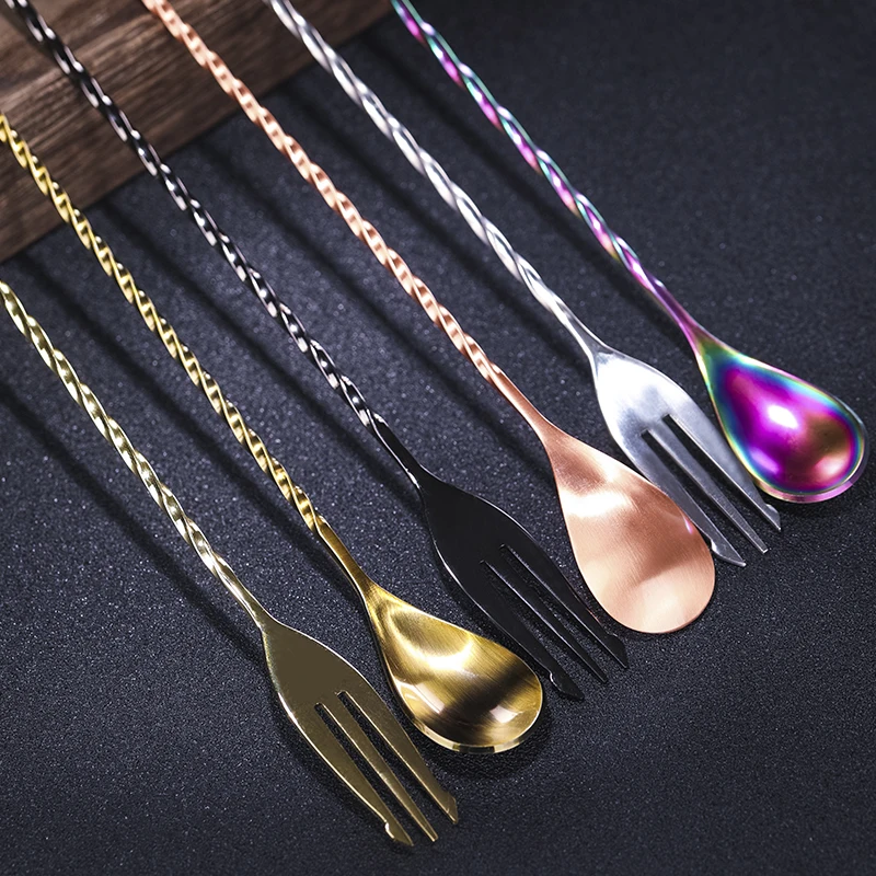 Cocktail Spoon Cocktail Stirrers Trident barspoon full twisted stem handle cocktail spoon Bartender Tool For Mixing Glasses Swizzle Stick