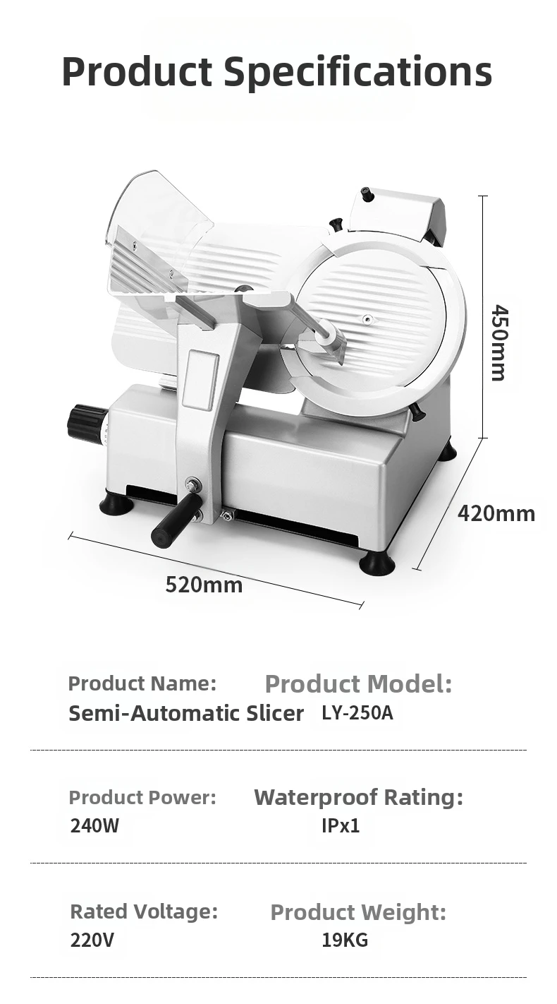 Kommerzieller elektrischer Fleischschneider aus Edelstahl, Fleischschneider für Rindfleisch, Schweinefleisch, Deli, Küche, Restaurant, Metzgerladen, leicht zu reinigen – Detail 20