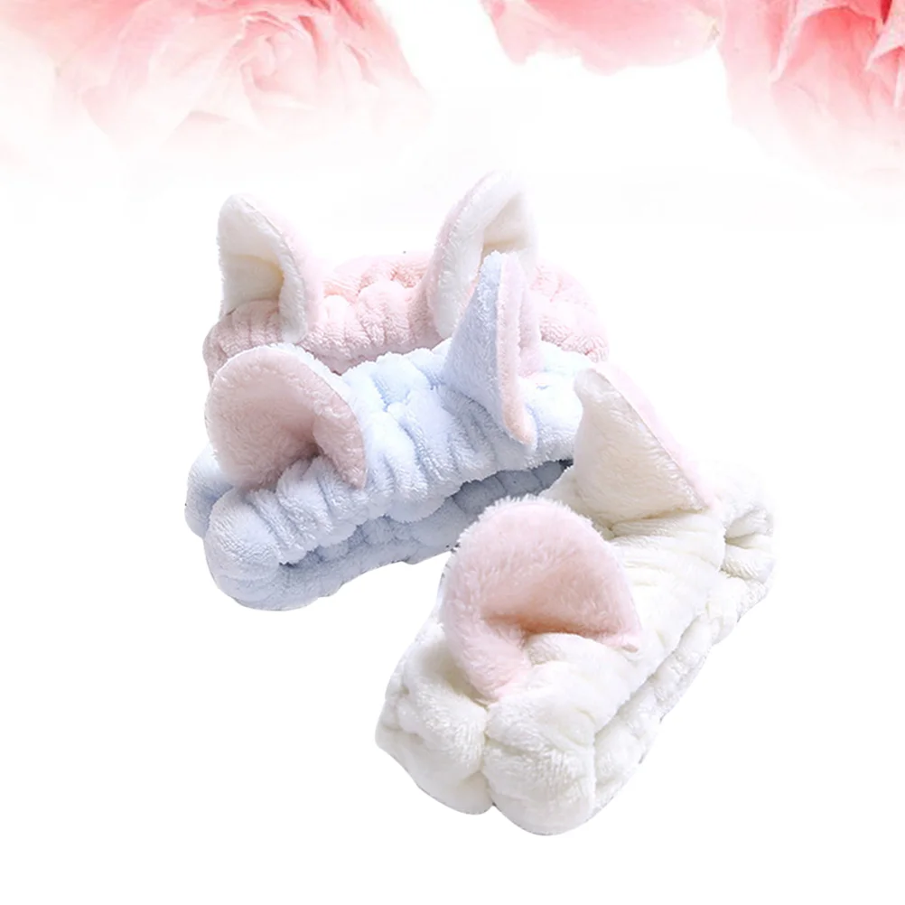 

3pcs Spa Headband Cotton Makeup Headband Cat Ear Hair Band for Shower Washing