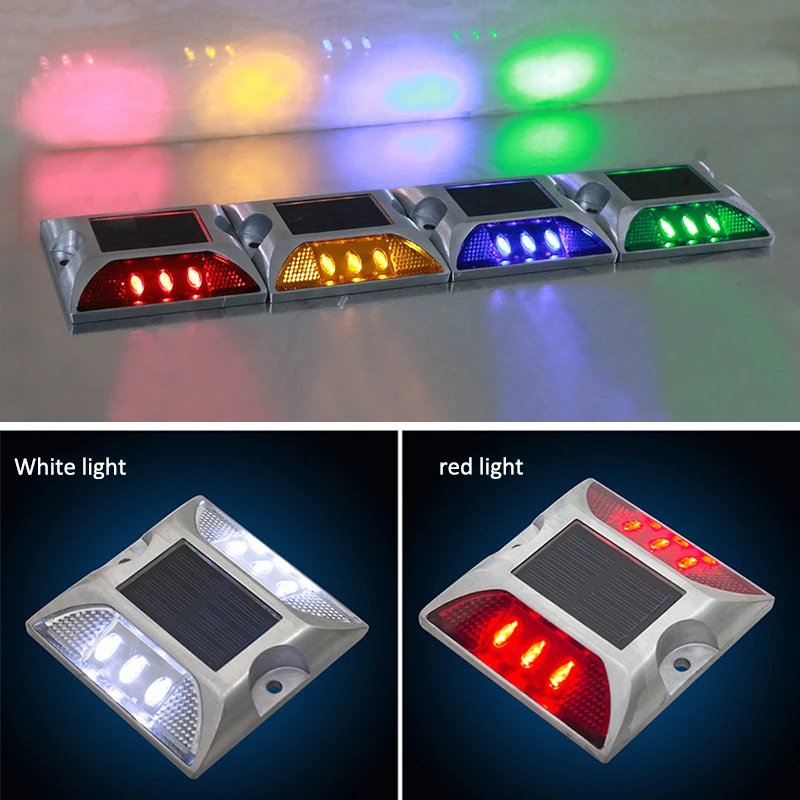 Solar Reflector Road Lights Flashing Blinking Stud Led Parking Light Street Light Aluminum Flashing Spike Anchor Two-sided