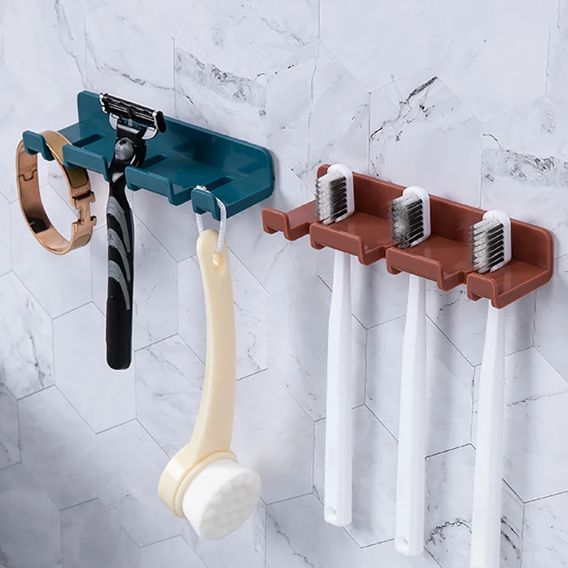 Toothbrush Storage Rack Multi-purpose Toothbrush Holder Free Punching Wall Mounted Hanging Hook For Bathroom Toilet Bedroom