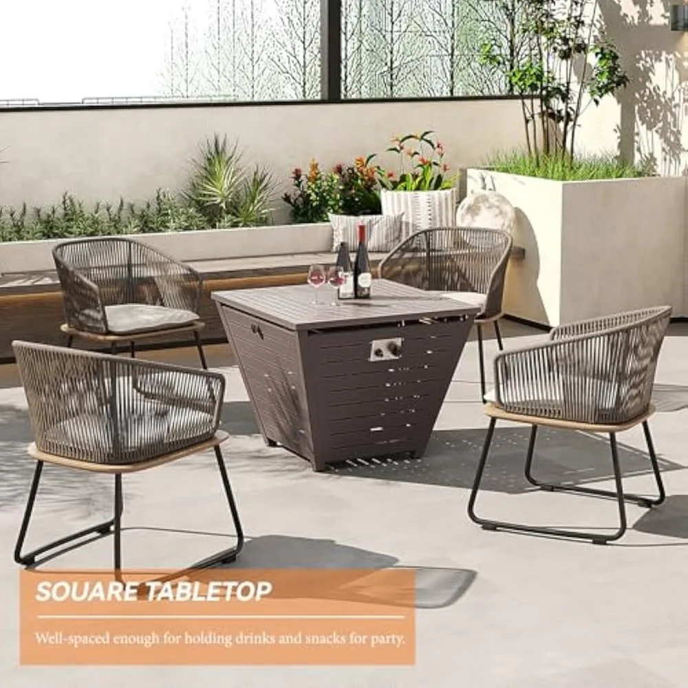 32" Propane Fire Pit Table 50,000 BTU Square Firepit Table with Lid and Lava Rock Outdoor