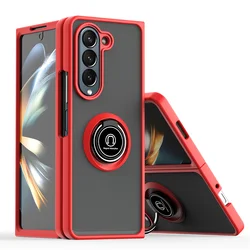 Matte Rotating Magnetic Phone Case with Car Ring Armor - Shockproof Cover - Samsung  Z Fold 5 (Red)