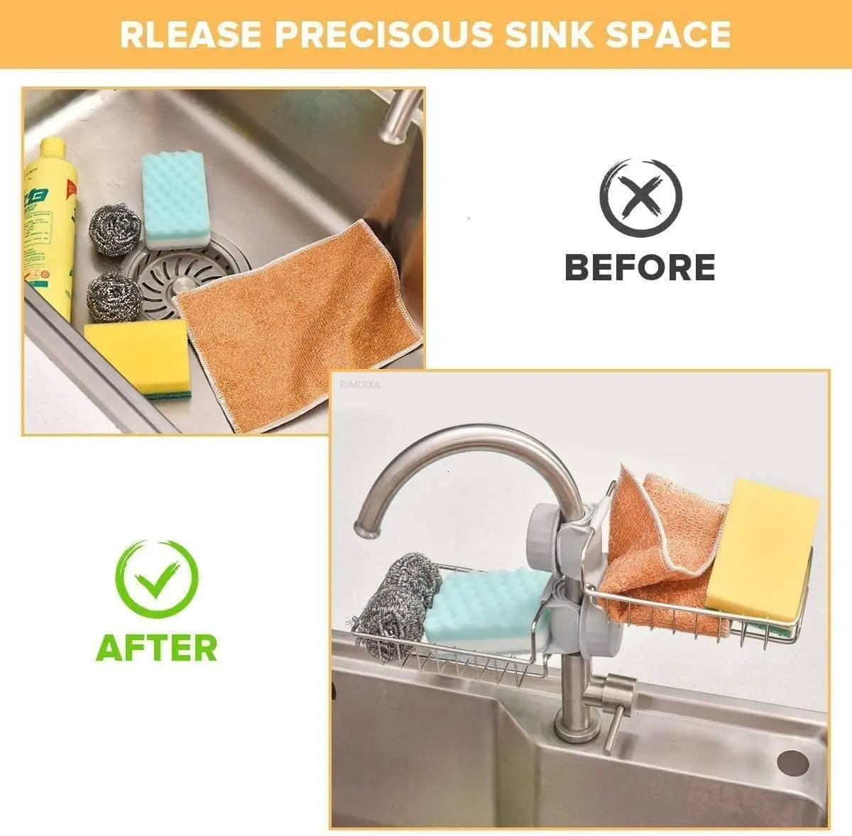Kitchen accessories Kitchen Sink Faucet Sponge Holder Sink Drain Rack Soap Drainer Towel Rack No Suction Cup Kitchen Accessories 1Pc