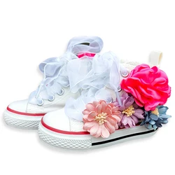 Four Season 1-6T Children DIY Flowers Vulcanized Shoes 6-12M Baby Girls Hand-Made Designer Floral Canvas Shoes For Kids
