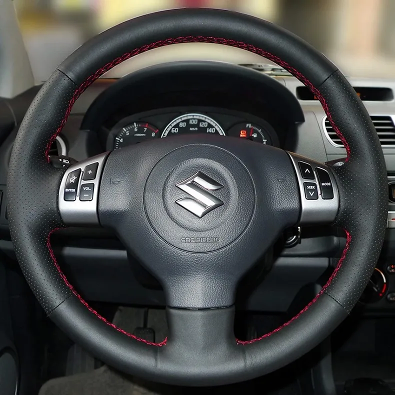 

Custom hand stitched non-slip Black Leather Car Steering Wheel Cover For Suzuki Swift 2011 2012 2013 Auto Interior Accessories