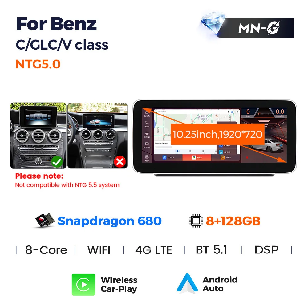 NAVIFLY MN-G 10.25 128GB メルセデスNTG5.0用 オンライン シ