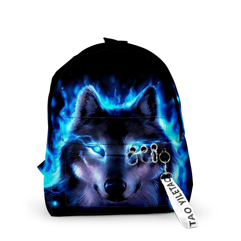 Popular Youthful Animal Wolf School Bags Notebook Backpacks Boys/Girls 3D Print Oxford Waterproof Key Chain Small Travel Bags