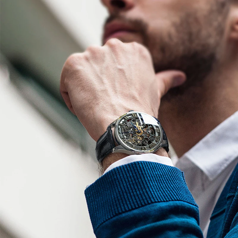 AGELOCER Original Baroque Art Carved Watch Men's Luxury Skeleton Automatic Mechanical Watch Birthday Gift for Men