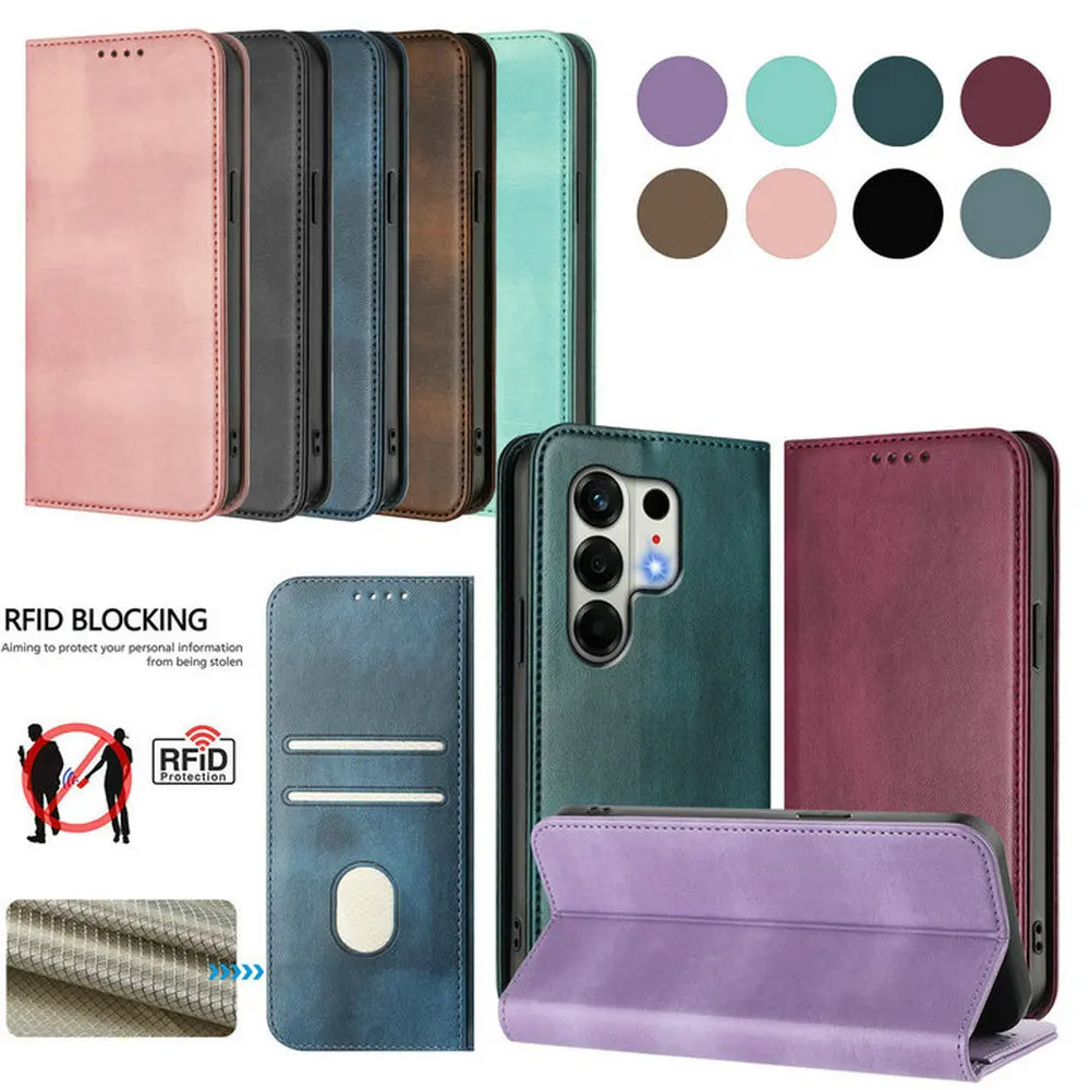 Enhanced RFID Leather Wallet Magnetic Flip Cover